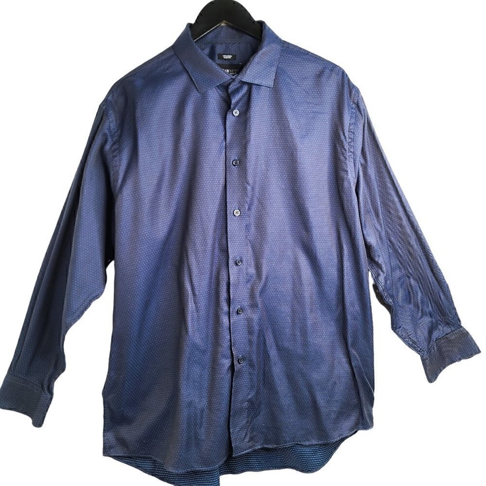 Kenneth Cole Awearness Dress Shirt Men 17.5x32/33 NAvy Blue Long Sleeve Button